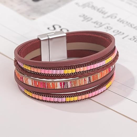 THE MEN THING Leather Bracelet REGALIA - Red Genuine Braided Leather Bracelet Set for Men & Boys (8 inch)