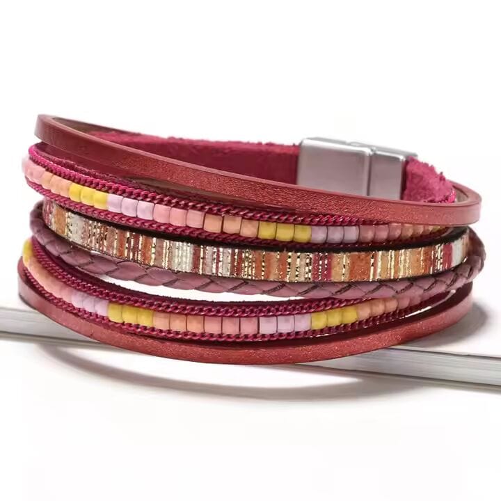 THE MEN THING Leather Bracelet REGALIA - Red Genuine Braided Leather Bracelet Set for Men & Boys (8 inch)