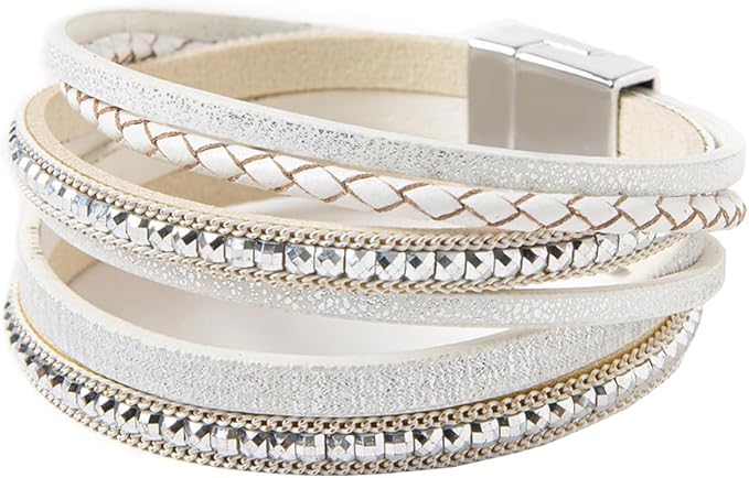 THE MEN THING Leather Bracelet REGALIA - Silver Genuine Braided Leather Bracelet Set for Men & Boys (8 inch)