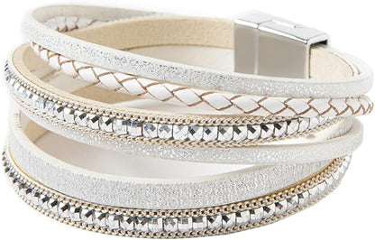 THE MEN THING Leather Bracelet REGALIA - Silver Genuine Braided Leather Bracelet Set for Men & Boys (8 inch)