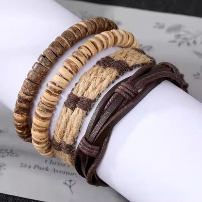 THE MEN THING Leather Bracelet ROAMER’S BAND - 4 Pcs Genuine Braided Leather Bracelet Set for Men & Boys (8 inch)
