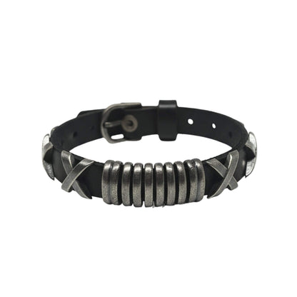 THE MEN THING Leather Bracelet ROGUE X - 10mm Black Genuine Leather Adjustable Bracelet for Men & Boys (9.8 inch)