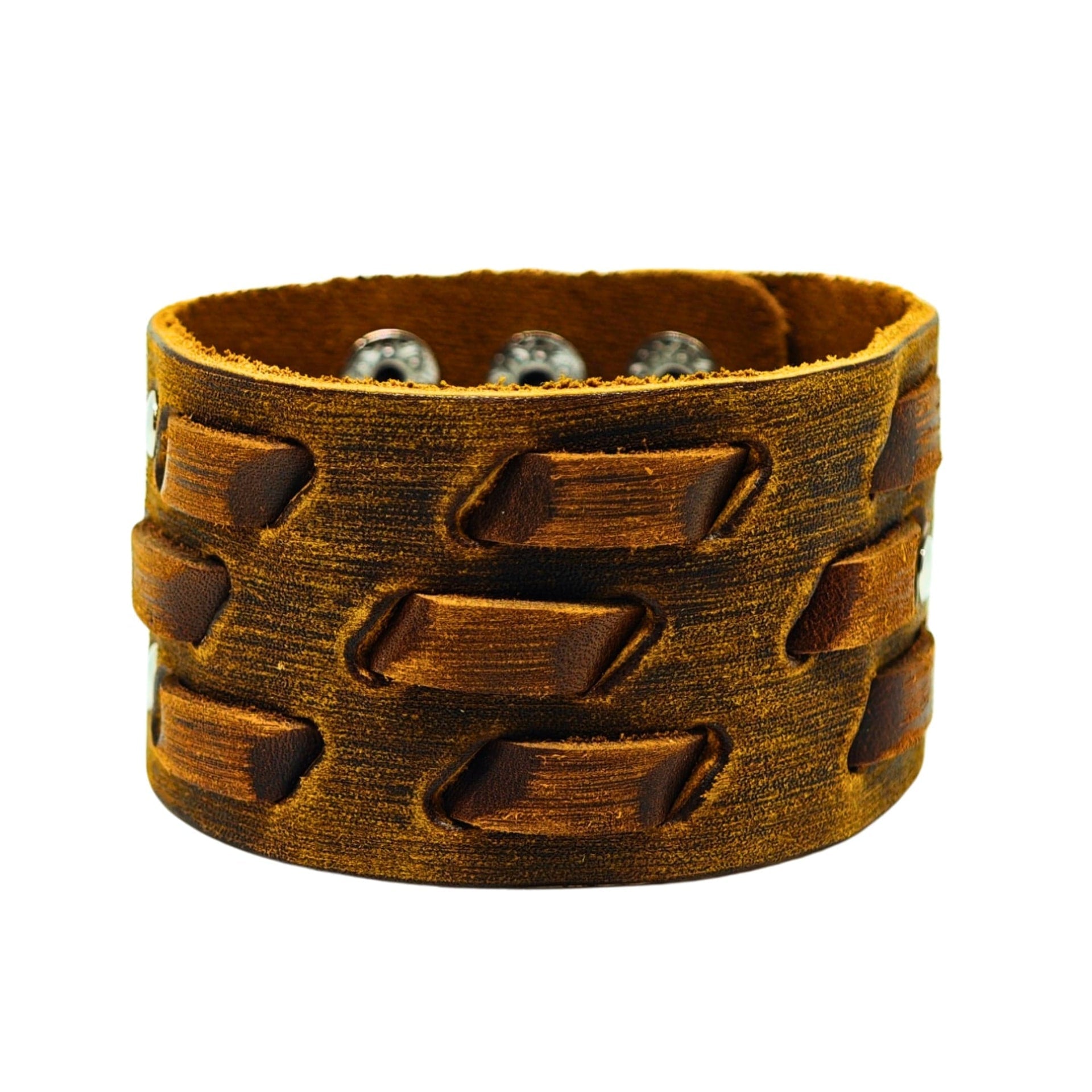 THE MEN THING Leather Bracelet ROUGH TERRAIN - 40.2mm Brown Genuine Leather Adjustable Bracelet for Men & Boys (7.8-8.6-9.2 inch)