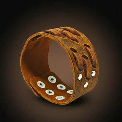 THE MEN THING Leather Bracelet ROUGH TERRAIN - 40.2mm Brown Genuine Leather Adjustable Bracelet for Men & Boys (7.8-8.6-9.2 inch)
