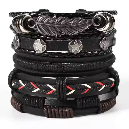 THE MEN THING Leather Bracelet ROYAL SENTINEL -  5 Pcs Genuine Braided Leather Bracelet Set for Men & Boys (8 inch)