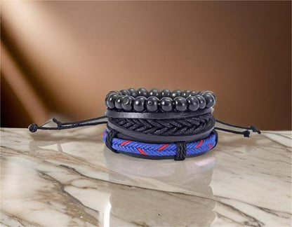 THE MEN THING Leather Bracelet ROYAL STRIDE - Genuine Braided Leather Bracelet Set for Men & Boys (8 inch)