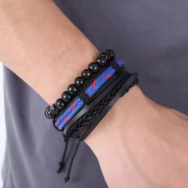 THE MEN THING Leather Bracelet ROYAL STRIDE - Genuine Braided Leather Bracelet Set for Men & Boys (8 inch)