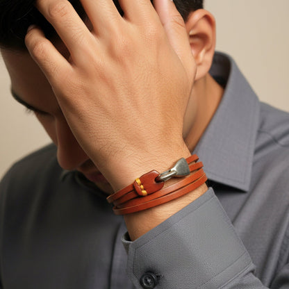 THE MEN THING Leather Bracelet RUSTIC LOOP - 9mm Brown Genuine Leather Adjustable Bracelet for Men & Boys (24 inch)