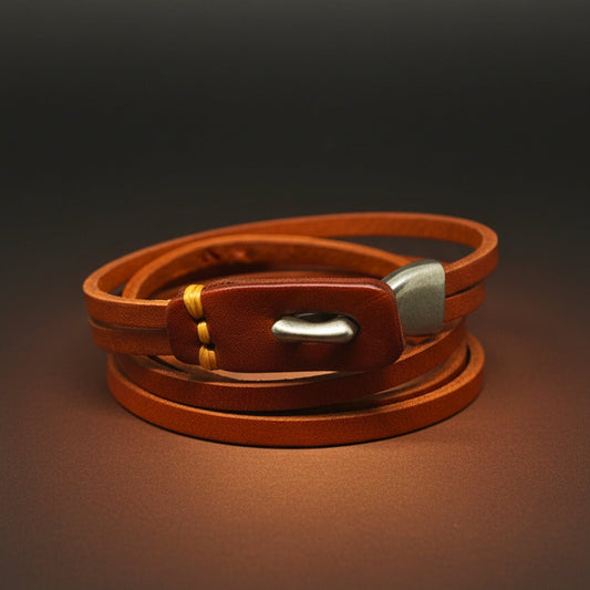 THE MEN THING Leather Bracelet RUSTIC LOOP - 9mm Brown Genuine Leather Adjustable Bracelet for Men & Boys (24 inch)