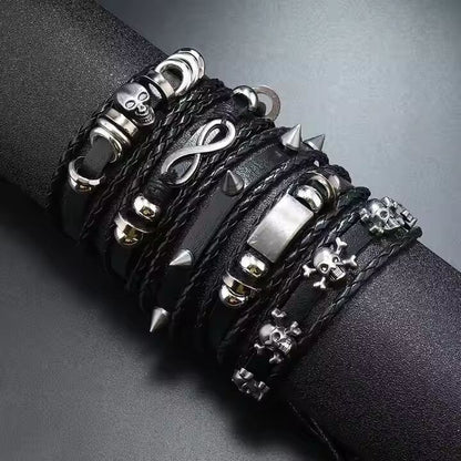 THE MEN THING Leather Bracelet SHADOWFANG -  5 Pcs Genuine Braided Leather Bracelet Set for Men & Boys (8 inch)