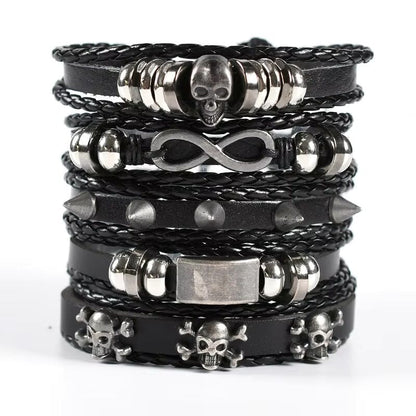 THE MEN THING Leather Bracelet SHADOWFANG -  5 Pcs Genuine Braided Leather Bracelet Set for Men & Boys (8 inch)