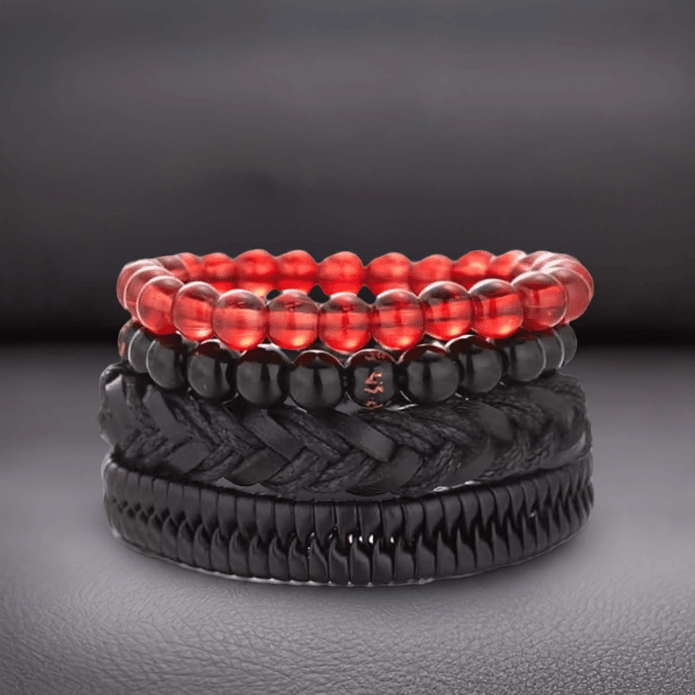 THE MEN THING Leather Bracelet SHADOWFORGE BRACELET - 4 Pcs Genuine Braided Leather Bracelet Set for Men & Boys (8 inch)