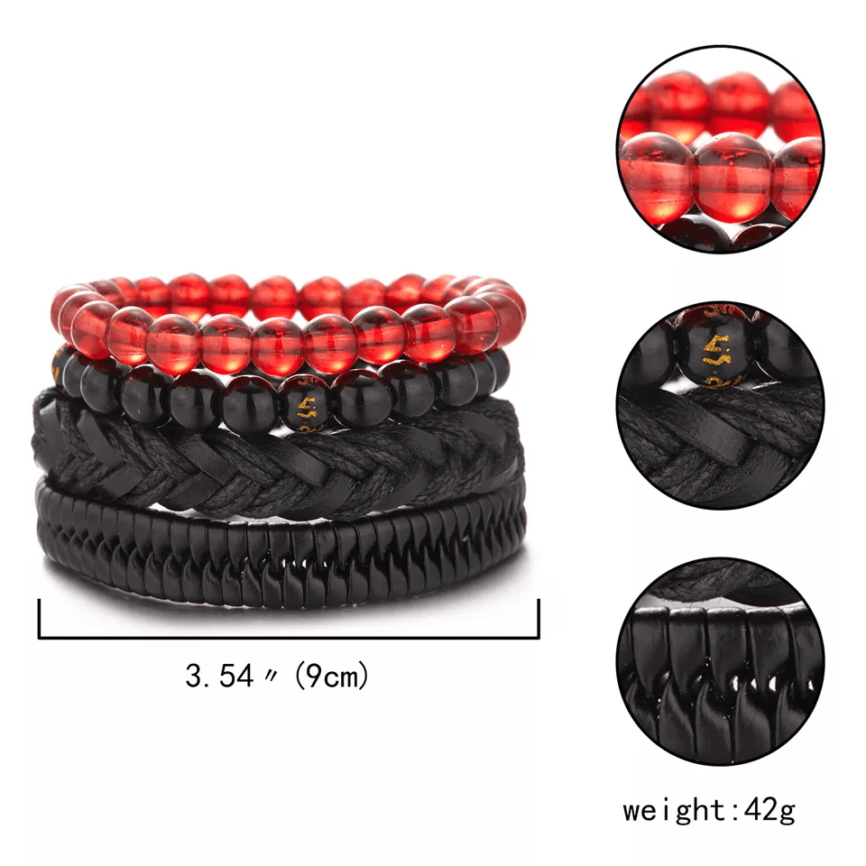 THE MEN THING Leather Bracelet SHADOWFORGE BRACELET - 4 Pcs Genuine Braided Leather Bracelet Set for Men & Boys (8 inch)
