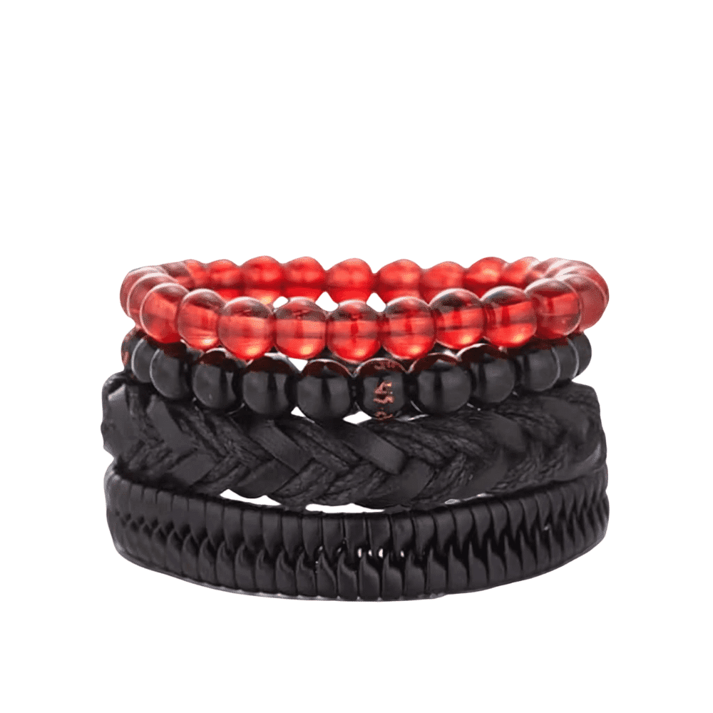 THE MEN THING Leather Bracelet SHADOWFORGE BRACELET - 4 Pcs Genuine Braided Leather Bracelet Set for Men & Boys (8 inch)