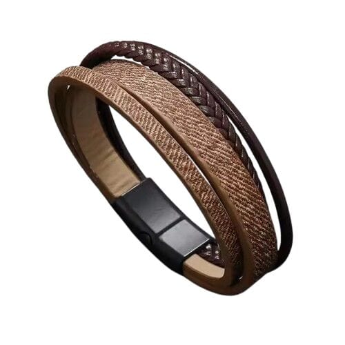 THE MEN THING Leather Bracelet SOLSTICE BAND - Brown Genuine Braided Leather Bracelet Set for Men & Boys (8 inch)