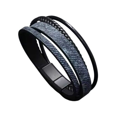 THE MEN THING Leather Bracelet SOLSTICE BAND - Navy Genuine Braided Leather Bracelet Set for Men & Boys (8 inch)