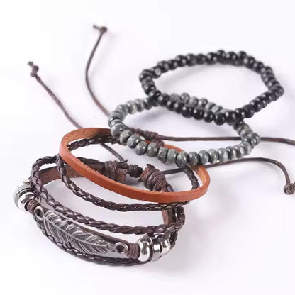 THE MEN THING Leather Bracelet STARDUST CUFF - Multi-layer Set Genuine Braided Leather Bracelet Set for Men & Boys (8 inch)