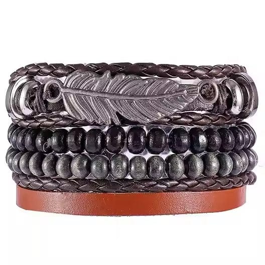 THE MEN THING Leather Bracelet STARDUST CUFF - Multi-layer Set Genuine Braided Leather Bracelet Set for Men & Boys (8 inch)
