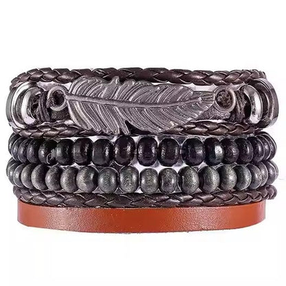 THE MEN THING Leather Bracelet STARDUST CUFF - Multi-layer Set Genuine Braided Leather Bracelet Set for Men & Boys (8 inch)