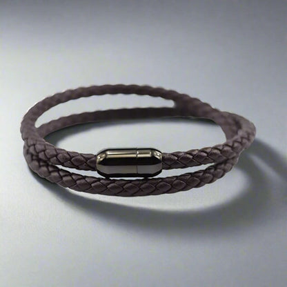 THE MEN THING Leather Bracelet STARRY TWINE BROWN - American Style Genuine Braided Leather Bracelet with Stainless Steel Clasp Magnetic Buckle for Men & Boy (8 inch)