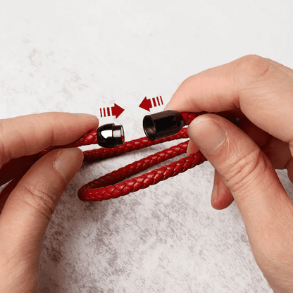 THE MEN THING Leather Bracelet STARRY TWINE RED - American Style Genuine Braided Leather Bracelet with Stainless Steel Clasp Magnetic Buckle for Men & Boy (8 inch)