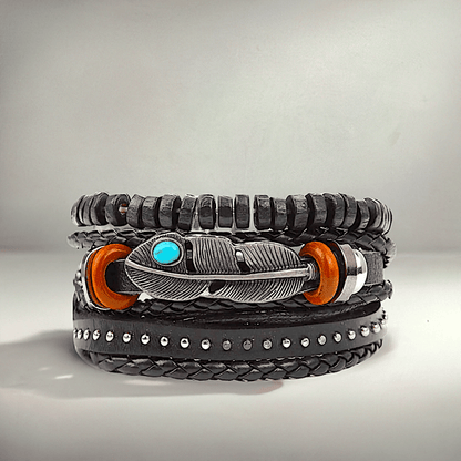 THE MEN THING Leather Bracelet STORMWEAVER - 3 Pcs Genuine Braided Leather Bracelet Set for Men & Boys (8 inch)