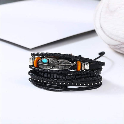 THE MEN THING Leather Bracelet STORMWEAVER - 3 Pcs Genuine Braided Leather Bracelet Set for Men & Boys (8 inch)