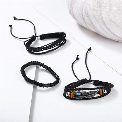 THE MEN THING Leather Bracelet STORMWEAVER - 3 Pcs Genuine Braided Leather Bracelet Set for Men & Boys (8 inch)