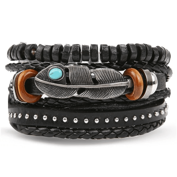 THE MEN THING Leather Bracelet STORMWEAVER - 3 Pcs Genuine Braided Leather Bracelet Set for Men & Boys (8 inch)
