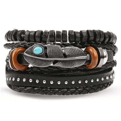 THE MEN THING Leather Bracelet STORMWEAVER - 3 Pcs Genuine Braided Leather Bracelet Set for Men & Boys (8 inch)