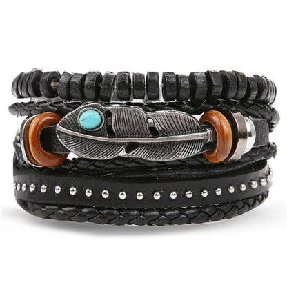 THE MEN THING Leather Bracelet STORMWEAVER - 3 Pcs Genuine Braided Leather Bracelet Set for Men & Boys (8 inch)