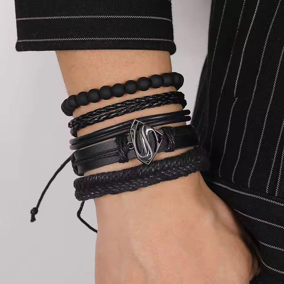 THE MEN THING Leather Bracelet SUPERNOVA BAND - 4 Pcs Genuine Braided Leather Bracelet Set for Men & Boys (8 inch)