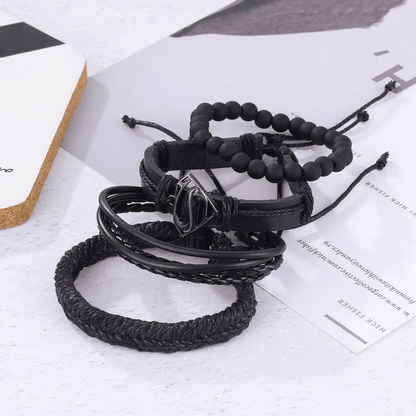 THE MEN THING Leather Bracelet SUPERNOVA BAND - 4 Pcs Genuine Braided Leather Bracelet Set for Men & Boys (8 inch)