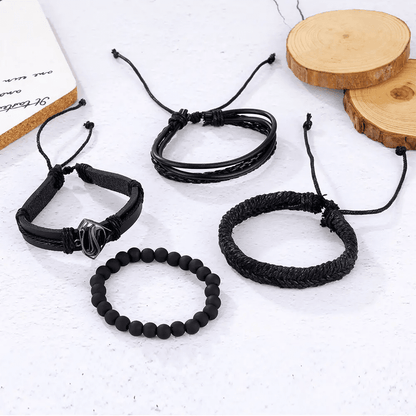 THE MEN THING Leather Bracelet SUPERNOVA BAND - 4 Pcs Genuine Braided Leather Bracelet Set for Men & Boys (8 inch)