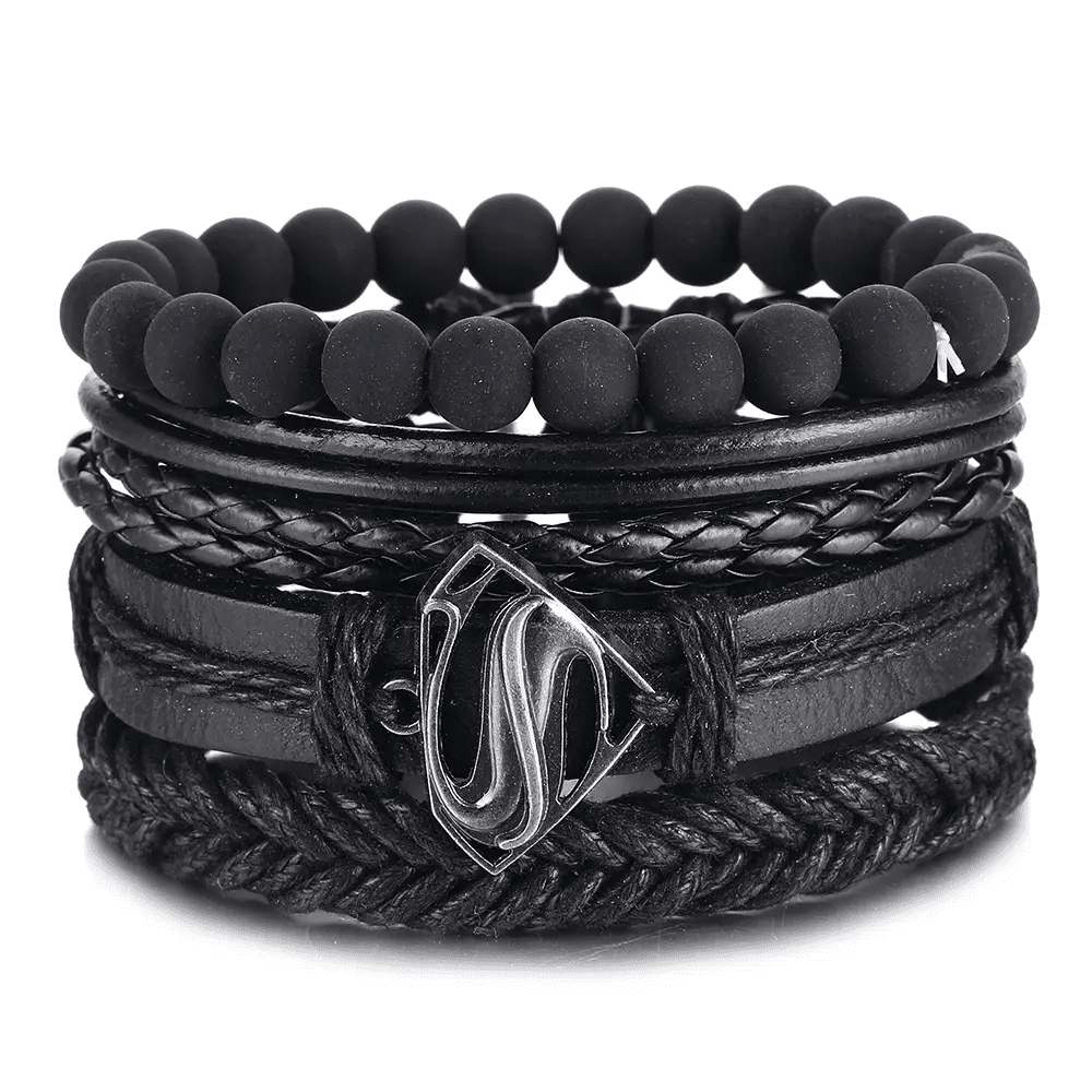 THE MEN THING Leather Bracelet SUPERNOVA BAND - 4 Pcs Genuine Braided Leather Bracelet Set for Men & Boys (8 inch)