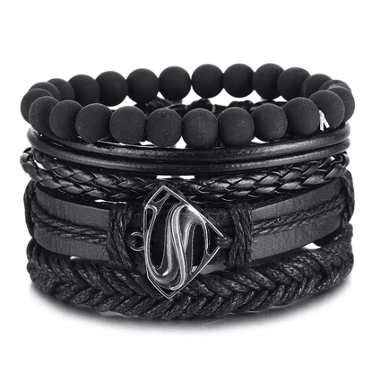 THE MEN THING Leather Bracelet SUPERNOVA BAND - 4 Pcs Genuine Braided Leather Bracelet Set for Men & Boys (8 inch)