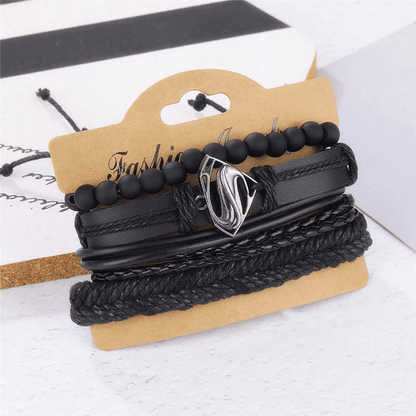 THE MEN THING Leather Bracelet SUPERNOVA BAND - 4 Pcs Genuine Braided Leather Bracelet Set for Men & Boys (8 inch)