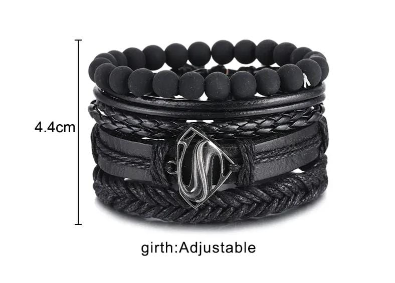 THE MEN THING Leather Bracelet SUPERNOVA BAND - 4 Pcs Genuine Braided Leather Bracelet Set for Men & Boys (8 inch)