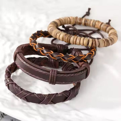 THE MEN THING Leather Bracelet SURVIVOR’S STRAND - 4 Pcs Genuine Braided Leather Bracelet Set for Men & Boys (8 inch)