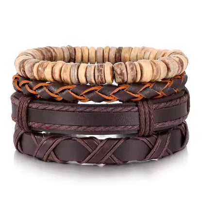THE MEN THING Leather Bracelet SURVIVOR’S STRAND - 4 Pcs Genuine Braided Leather Bracelet Set for Men & Boys (8 inch)