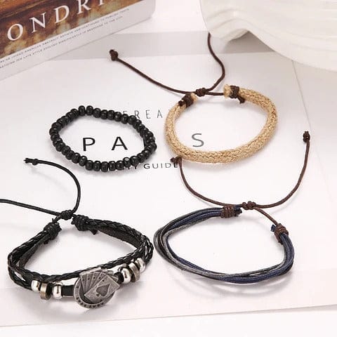 THE MEN THING Leather Bracelet THE GAMBLER’S CUFF - 4 Pcs Genuine Braided Leather Bracelet Set for Men & Boys (8 inch)