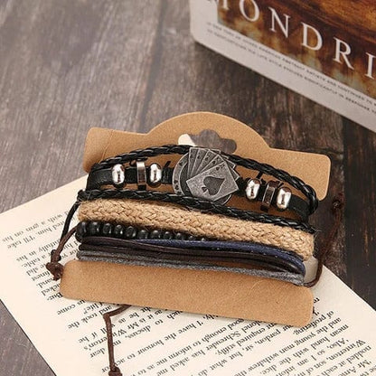 THE MEN THING Leather Bracelet THE GAMBLER’S CUFF - 4 Pcs Genuine Braided Leather Bracelet Set for Men & Boys (8 inch)