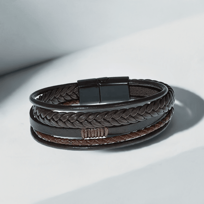 THE MEN THING Leather Bracelet TIERED TREASURE BROWN -  Leather Bracelet for Men - American Style Genuine Leather Multi-Layer Braided Bracelet with Stainless Steel Magnetic Buckle for Men & Boys