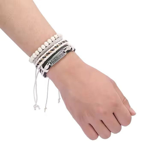 THE MEN THING Leather Bracelet TRAVERSE KNOT  -  4 Pcs Genuine Braided Leather Bracelet Set for Men & Boys (8 inch)