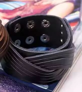 THE MEN THING Leather Bracelet TWISTBOUND BLACK - Genuine Braided Leather Bracelet Set for Men & Boys (8 inch)
