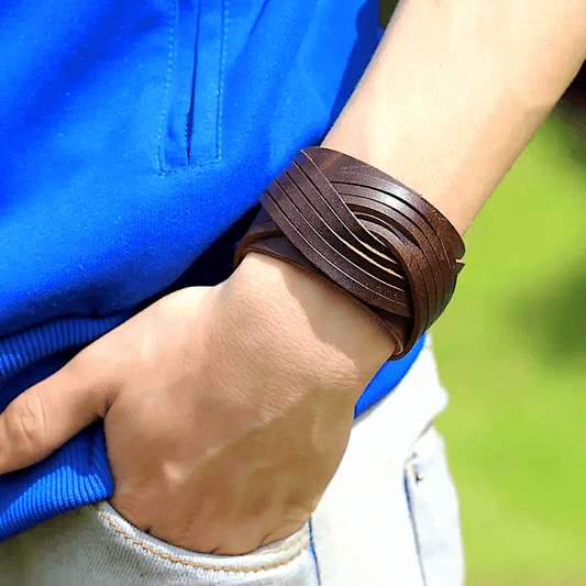 THE MEN THING Leather Bracelet TWISTBOUND BROWN - Genuine Braided Leather Bracelet Set for Men & Boys (8 inch)