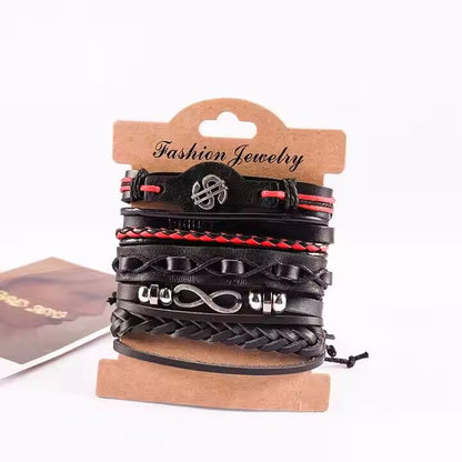THE MEN THING Leather Bracelet URBAN DOLLAR -  5 Pcs Genuine Braided Leather Bracelet Set for Men & Boys (8 inch)