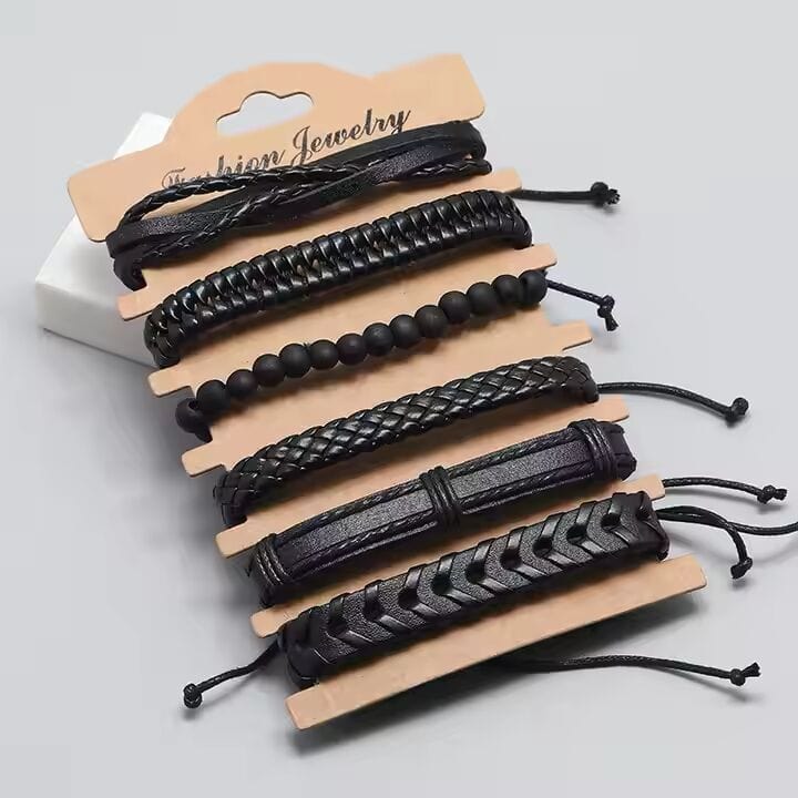 THE MEN THING Leather Bracelet VENOM CUFF - Multi-layer Genuine Braided Leather Bracelet Set for Men & Boys (8 inch)