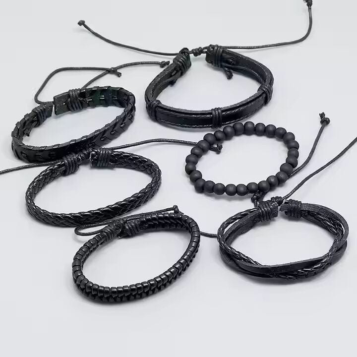 THE MEN THING Leather Bracelet VENOM CUFF - Multi-layer Genuine Braided Leather Bracelet Set for Men & Boys (8 inch)