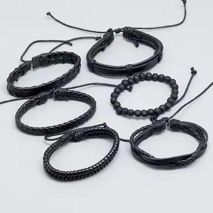 THE MEN THING Leather Bracelet VENOM CUFF - Multi-layer Genuine Braided Leather Bracelet Set for Men & Boys (8 inch)